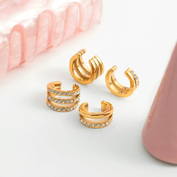 Wholesale Women's Simple Geometric Stainless Steel Electroplated Ear Clip Earrings
