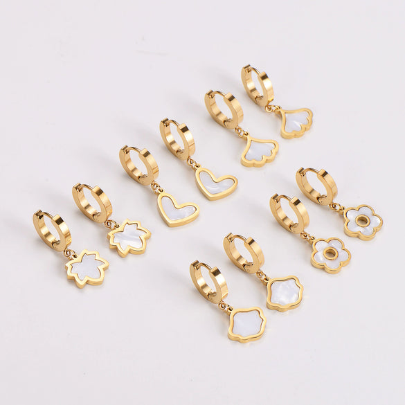 Wholesale Women's Simple Geometric Stainless Steel Electroplated Earrings In Heart And Maple Leaf Shapes