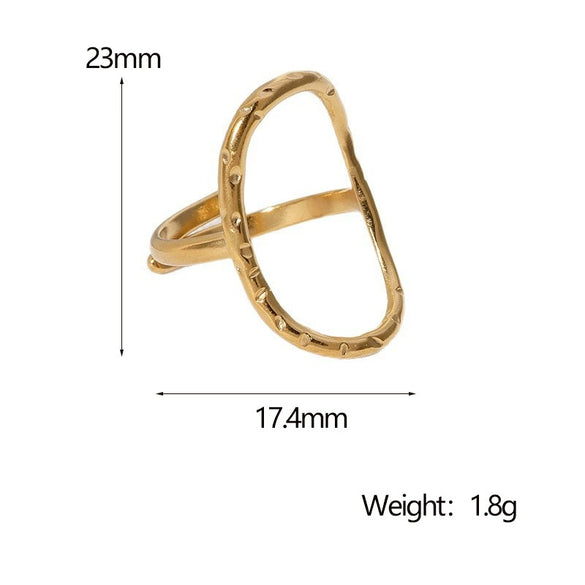 Wholesale Women's Simple Geometric Stainless Steel Electroplated Hammered Oval Hollow Open Ring Jewelry