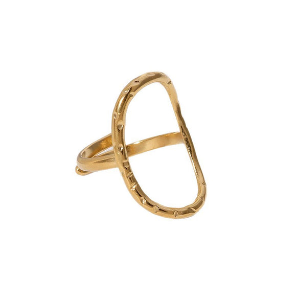 Wholesale Women's Simple Geometric Stainless Steel Electroplated Hammered Oval Hollow Open Ring Jewelry