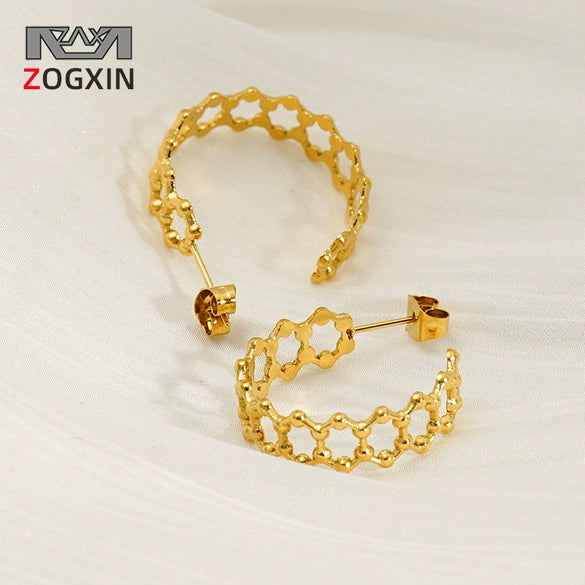 Wholesale Women's Simple Geometric Stainless Steel Electroplated Octagonal Hollow Earrings