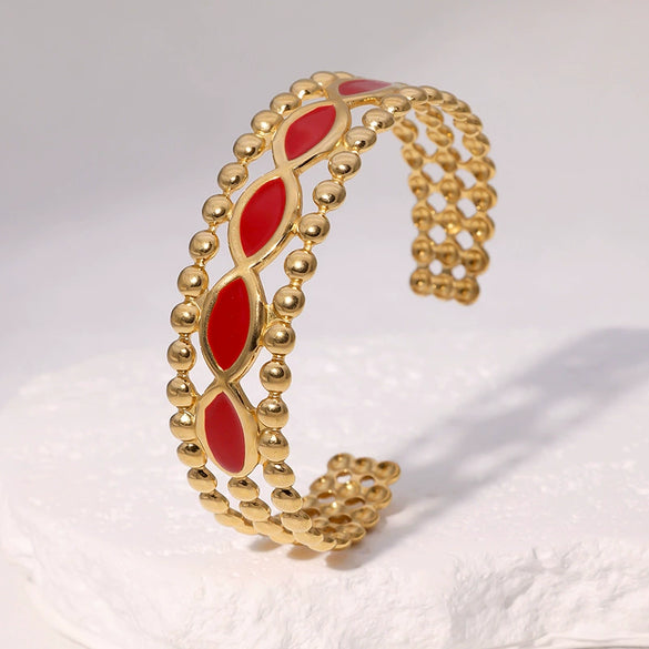 Wholesale Women's Simple Geometric Stainless Steel Electroplated Oil Drop Open Wide Bracelet