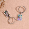 Wholesale Women's Simple Geometric Stainless Steel Electroplated Rectangular Pendant Earrings With Natural Abalone Shell And Zircon