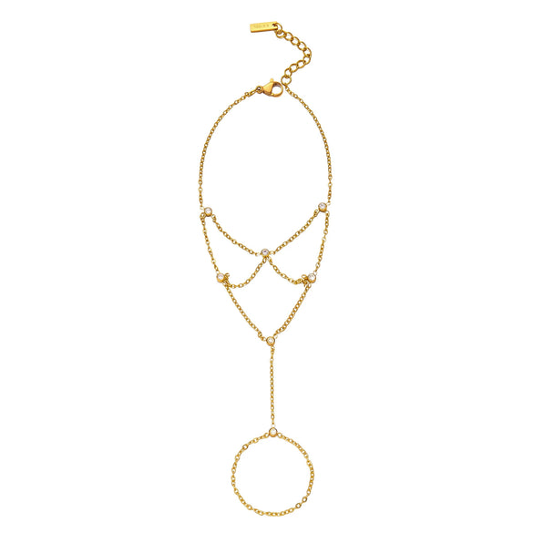 Wholesale Women's Simple Geometric Stainless Steel Electroplated Zirconinlaid Multilayer Finger Chain Bracelet