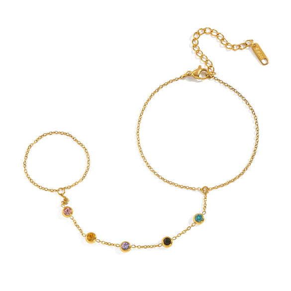Wholesale Women's Simple Geometric Stainless Steel Finger Chain Hand Jewelry With Electroplating
