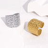 Wholesale Women's Simple Geometric Stainless Steel Hammered 18K Goldplated Open Ring Hand Jewelry
