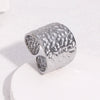 Wholesale Women's Simple Geometric Stainless Steel Hammered 18K Goldplated Open Ring Hand Jewelry