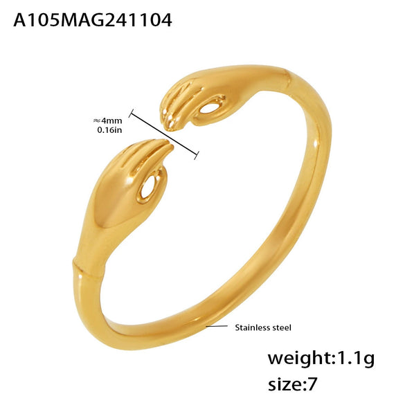 Wholesale Women's Simple Geometric Stainless Steel Opening Adjustable Finger Ring Pvd Gold Plated