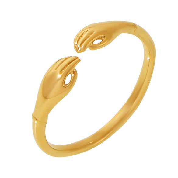 Wholesale Women's Simple Geometric Stainless Steel Opening Adjustable Finger Ring Pvd Gold Plated
