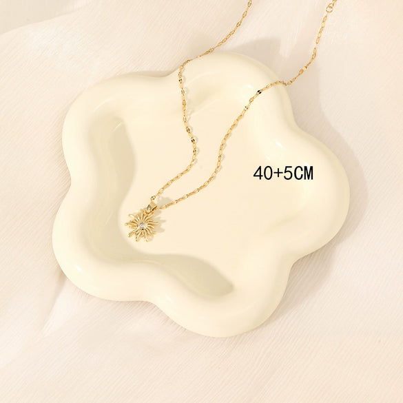 Wholesale Women's Simple Geometric Stainless Steel Sun Pendant Necklace With Mixed Gemstone Setting And Electroplating
