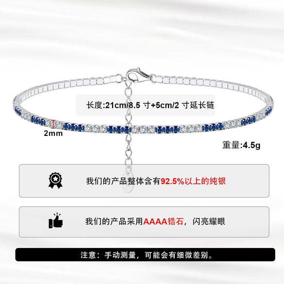 Wholesale Women's Simple Geometric 925 Sterling Silver Anklet Inlaid With Blue And White Zircon