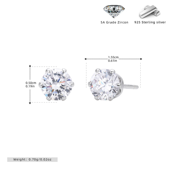 Wholesale Women's Simple Geometric 925 Sterling Silver Earrings With Sixclaw Inlaid Zircon And Electroplating