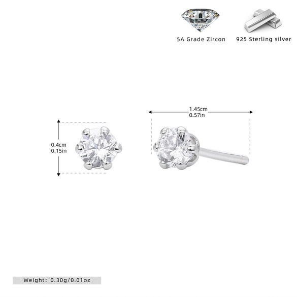 Wholesale Women's Simple Geometric 925 Sterling Silver Earrings With Sixclaw Inlaid Zircon And Electroplating