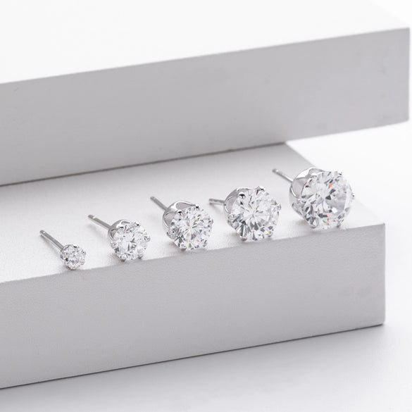 Wholesale Women's Simple Geometric 925 Sterling Silver Earrings With Sixclaw Inlaid Zircon And Electroplating