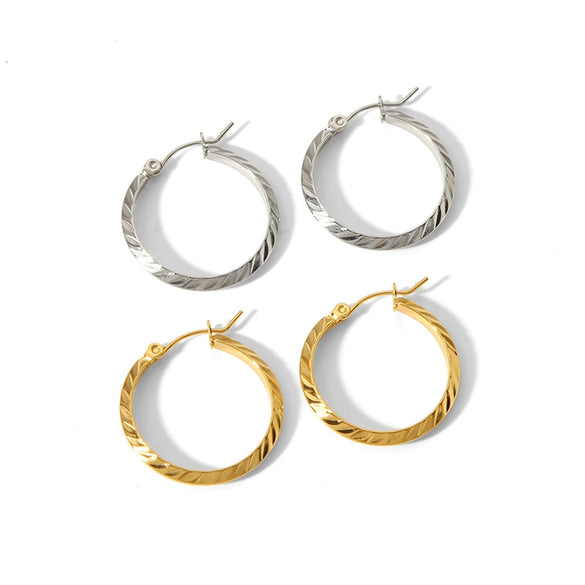 Wholesale Women's Simple Geometric Stripe Stainless Steel 18K Gold Plated Earrings