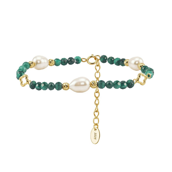 Wholesale Women's Simple Geometric Style Electroplated Silver Malachite Gemstone Bracelet