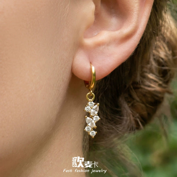 Wholesale Women's Simple Geometric Tassel Zircon Earrings Stainless Steel 18K Gold Plated Jewelry