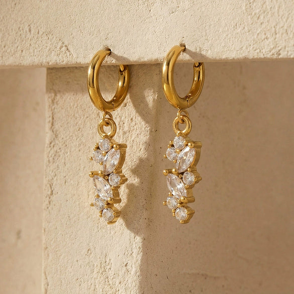Wholesale Women's Simple Geometric Tassel Zircon Earrings Stainless Steel 18K Gold Plated Jewelry