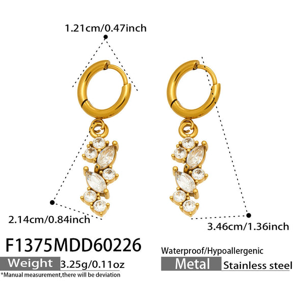 Wholesale Women's Simple Geometric Tassel Zircon Earrings Stainless Steel 18K Gold Plated Jewelry