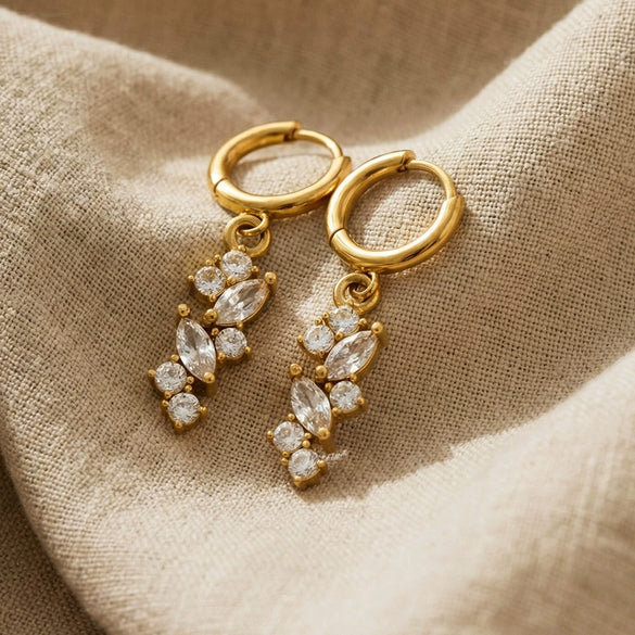Wholesale Women's Simple Geometric Tassel Zircon Earrings Stainless Steel 18K Gold Plated Jewelry