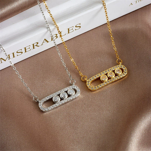 Wholesale Women's Simple Geometric Titanium Steel And Copper Necklace With Mixed Gem Inlay And Electroplating Ochain Style