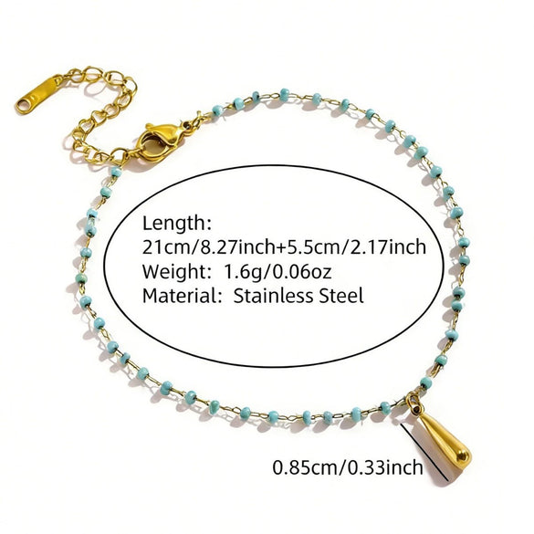 Wholesale Women's Simple Geometric Titanium Steel Beaded Anklet Jewelry
