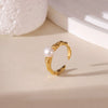 Wholesale Women's Simple Geometric Titanium Steel Electroplated Pearl Open Ring