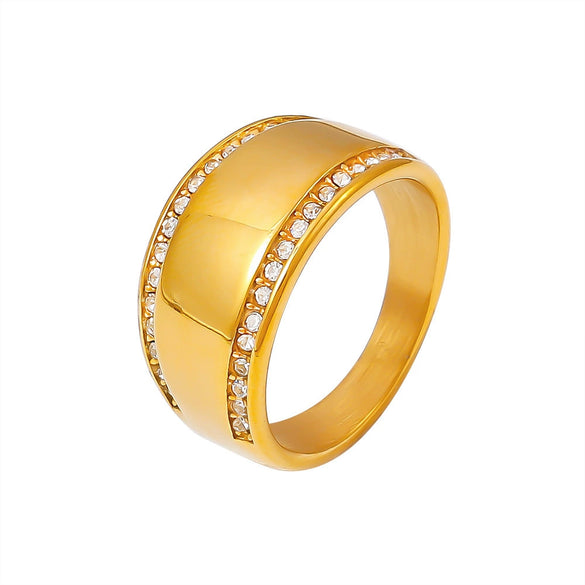Wholesale Women's Simple Geometric Titanium Steel 18K Gold Plated Diamond Ring Hand Jewelry