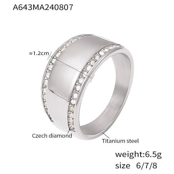 Wholesale Women's Simple Geometric Titanium Steel 18K Gold Plated Diamond Ring Hand Jewelry