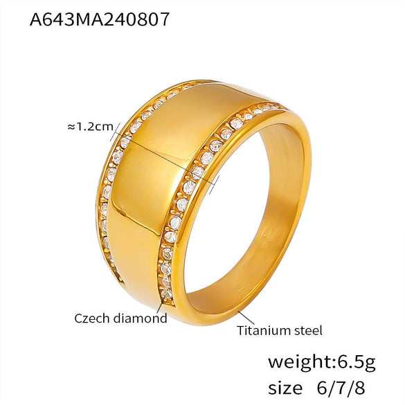Wholesale Women's Simple Geometric Titanium Steel 18K Gold Plated Diamond Ring Hand Jewelry