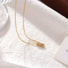 Wholesale Women's Simple Geometric Titanium Steel Square Pendant Necklace With 16K Gold Electroplated And Zircon Inlaid O Word Chain