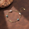 Wholesale Women's Simple Geometric Turquoise Freshwater Pearl Silver Electroplated Bracelet