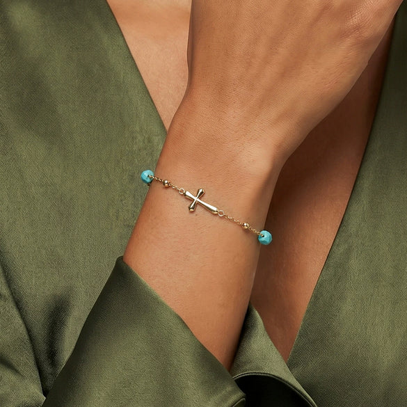 Wholesale Women's Simple Geometric Turquoise Freshwater Pearl Silver Electroplated Bracelet