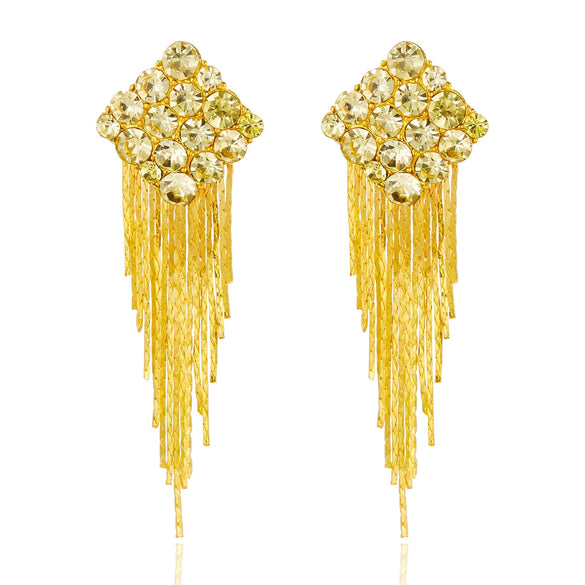 Wholesale Women's Simple Geometric Ushaped Alloy Steel Electroplated Rhinestone Colorful Tassel Earrings