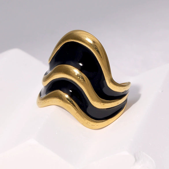 Wholesale Women's Simple Geometric Ushaped 18K Goldplated Stainless Steel Open Ring Jewelry