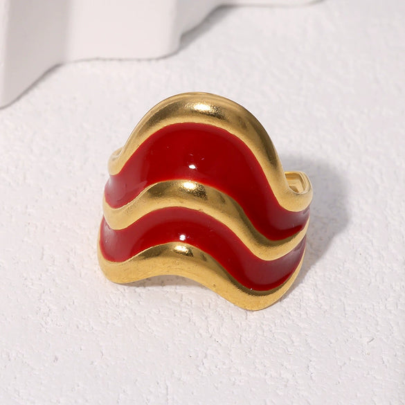 Wholesale Women's Simple Geometric Ushaped 18K Goldplated Stainless Steel Open Ring Jewelry