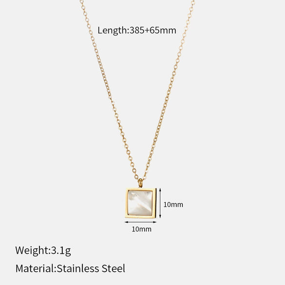 Wholesale Women's Simple Geometric White Motherofpearl Pendant Necklace With Goldplated Oshaped Chain