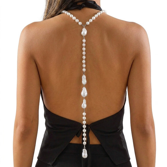 Wholesale Women's Simple Geometric Zinc Alloy Electroplated Bikini Back Chain And Evening Dress Pearl Back Accessory