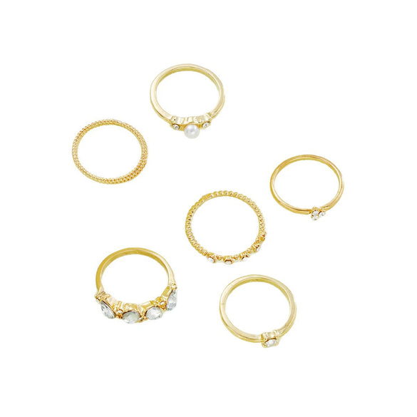 Wholesale Women's Simple Geometric Zinc Alloy Electroplated Diamondencrusted Pearl Multijoint Ring Set