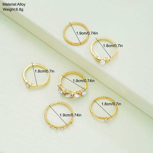 Wholesale Women's Simple Geometric Zinc Alloy Electroplated Diamondencrusted Pearl Multijoint Ring Set