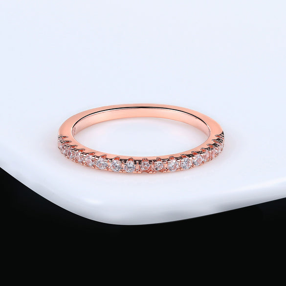 Wholesale Women's Simple Geometric Zircon Microembedded Rose Goldplated Copper Ring