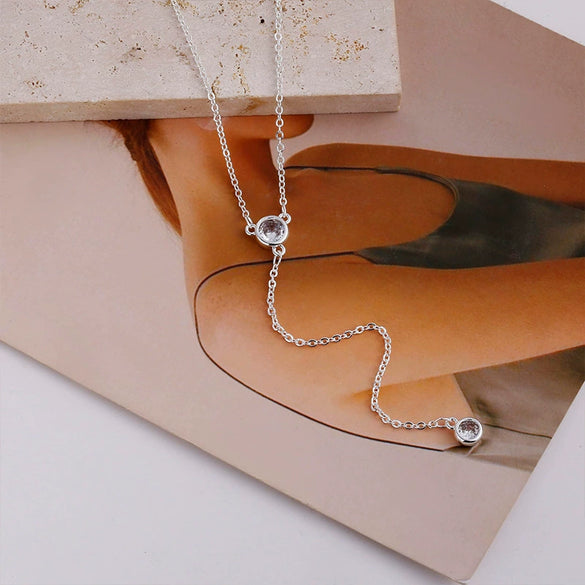 Wholesale Women's Simple Geometric Zircon Yshaped Necklace Copper Plated With Real Gold Electroplating Jewelry