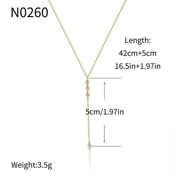 Wholesale Women's Simple Geometric Zircon Yshaped Necklace Copper Plated With Real Gold Electroplating Jewelry