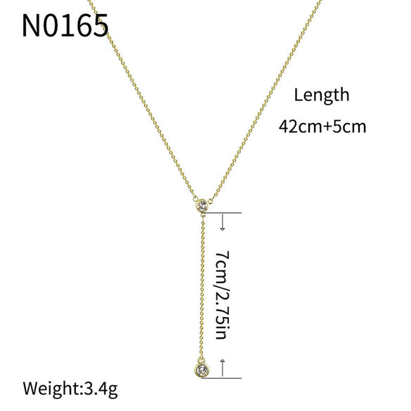 Wholesale Women's Simple Geometric Zircon Yshaped Necklace Copper Plated With Real Gold Electroplating Jewelry
