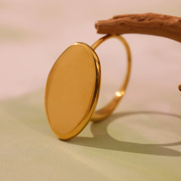 Wholesale Women's Simple Glossy Geometric Retro Style Electroplated Oval Ring Made Of Stainless Steel