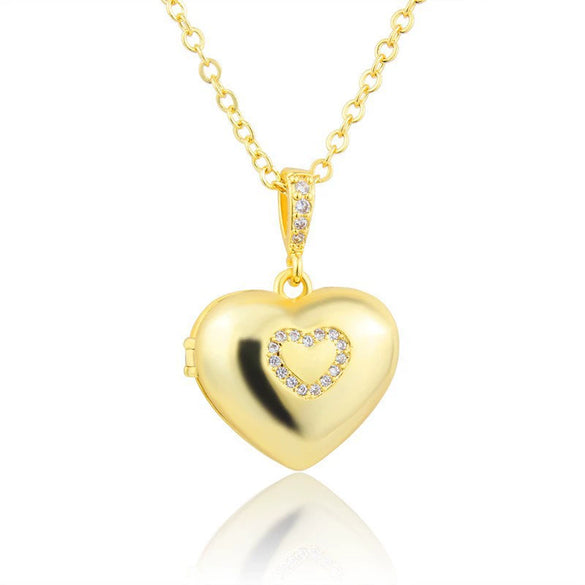 Wholesale Women's Simple Gold Plated Copper Hollow Heart Shaped Open Pendant Necklace With O Chain