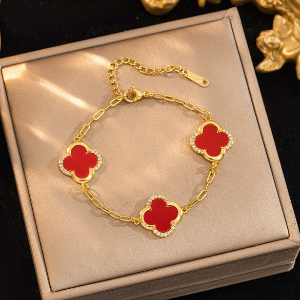 Wholesale Women's Simple Gold Plated Copper Microinlaid Leaf And Flower Bracelet Jewelry
