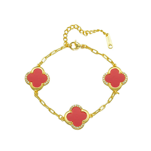 Wholesale Women's Simple Gold Plated Copper Microinlaid Leaf And Flower Bracelet Jewelry
