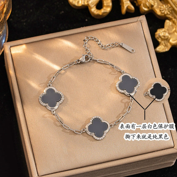Wholesale Women's Simple Gold Plated Copper Microinlaid Leaf And Flower Bracelet Jewelry