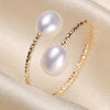 Wholesale Women's Simple Goldfilled Alloy Freshwater Pearl Beads Ring With Rice And Droplet Shapes